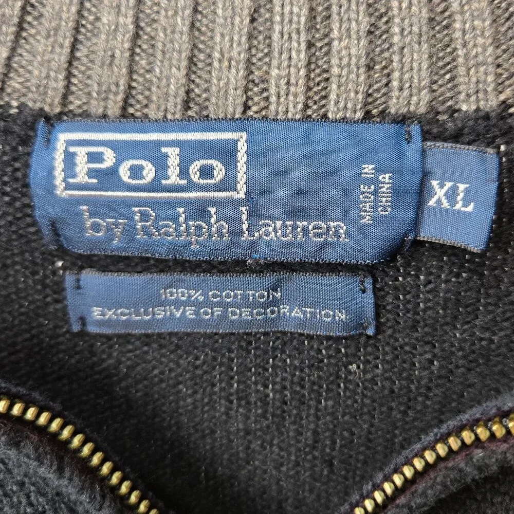 Polo Ralph Lauren Quarter Zip Pullover Sweater Men Black Knit Purple Pony‎ XL